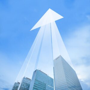 buildings with arrow pointing up