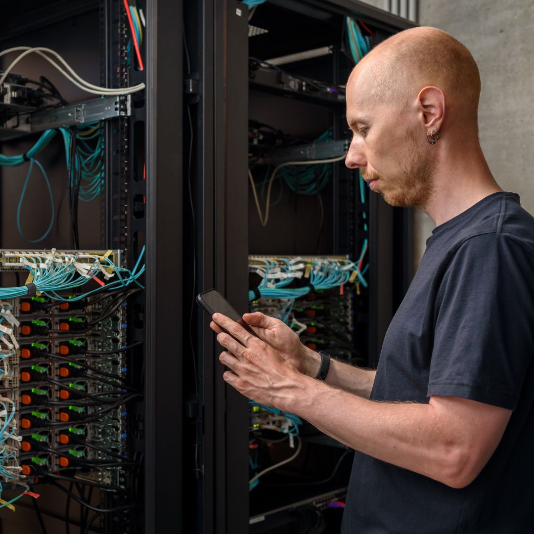 a man working on servers